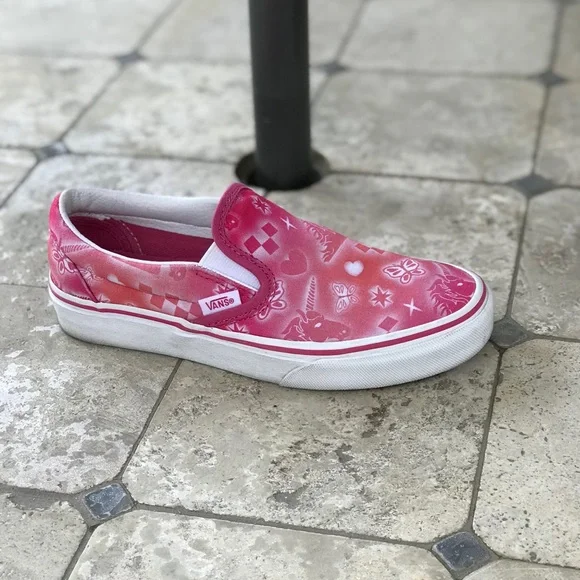 VANS Pink White Tie-Dye Slip-On Slide Tennis Shoes (Unisex) - Picture 4 of 10